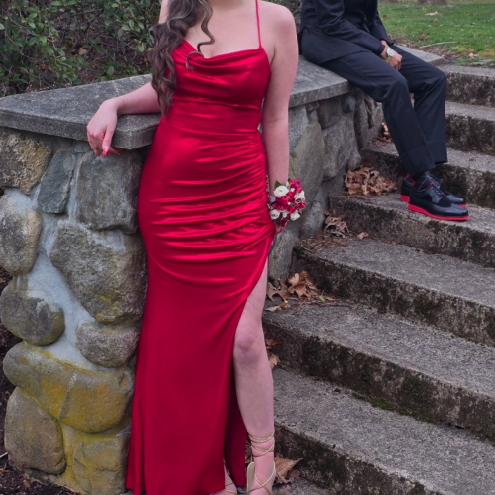 Red Maxi Bodycon Gown with Spaghetti Straps for Prom